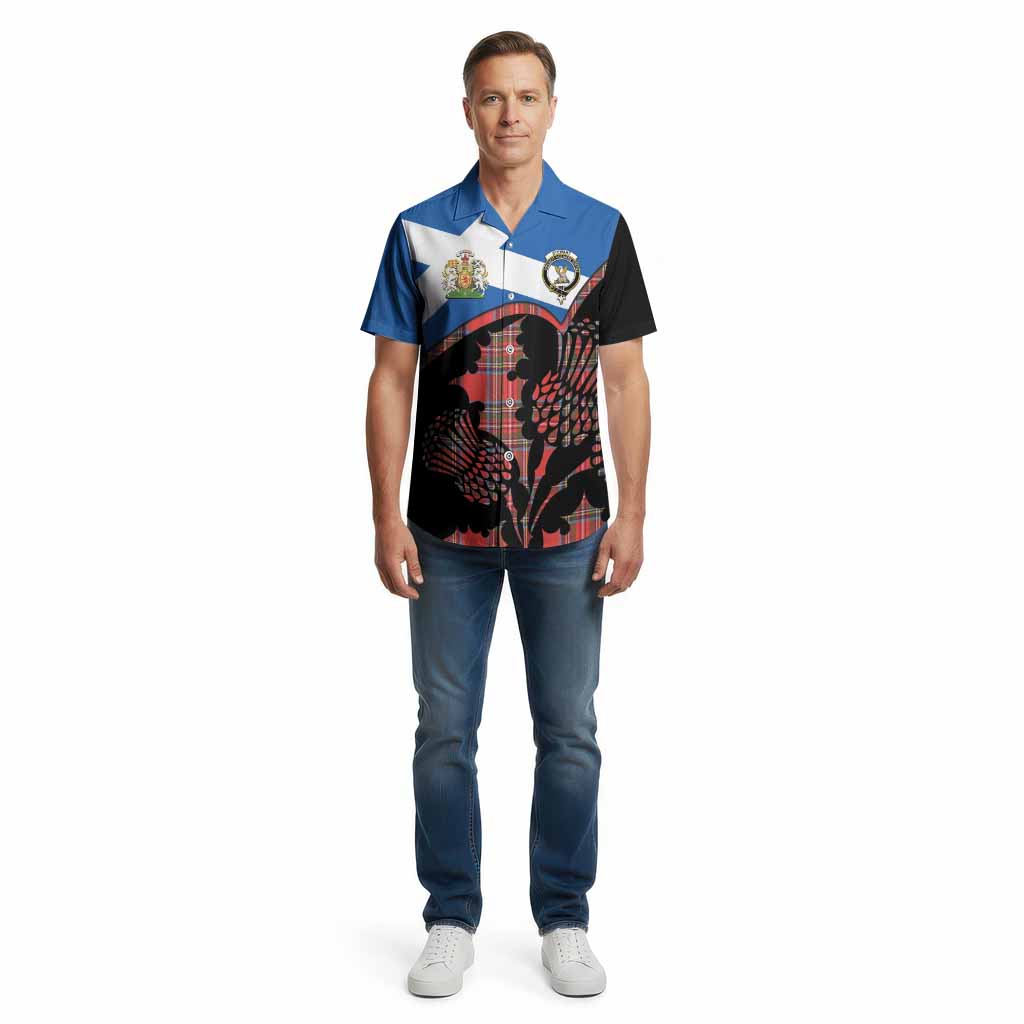 Stewart (Stuart) Tartan Family Crest Cotton Hawaiian Shirt Scotland Thistle Floral Flag Style