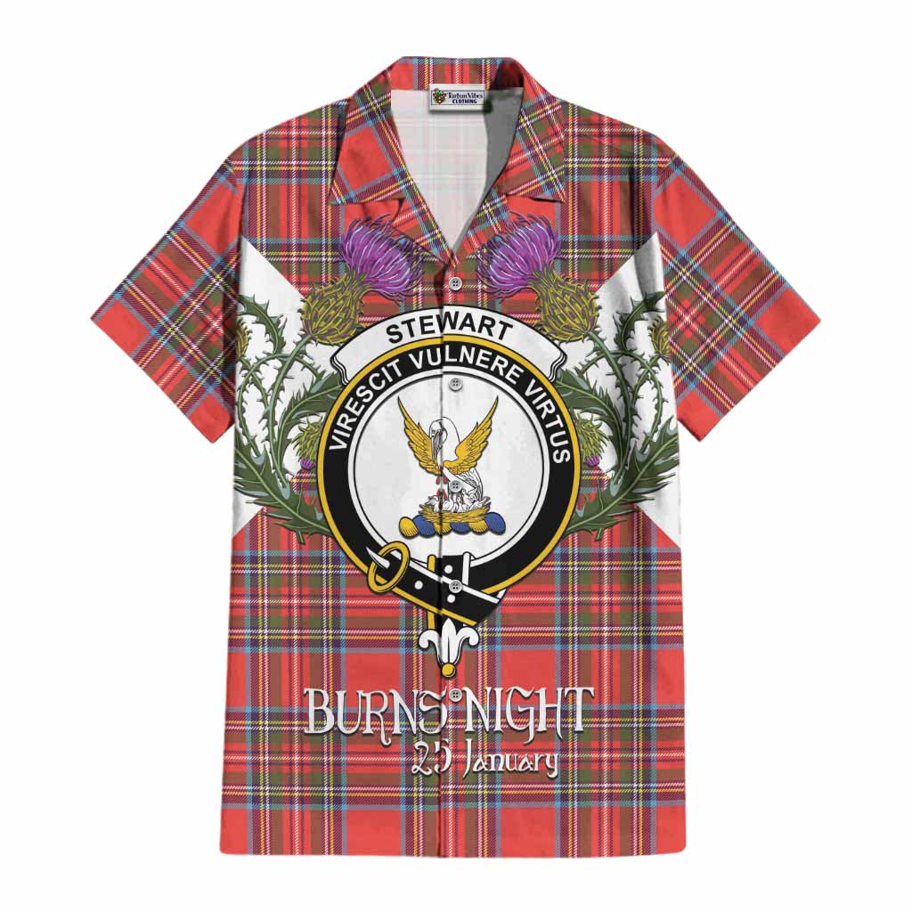 Stewart (Stuart) Tartan Family Crest Cotton Hawaiian Shirt Scottish Burns Night Thistle Floral