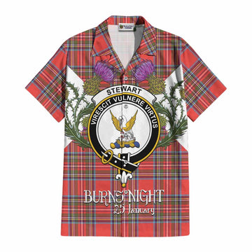 Stewart (Stuart) Tartan Family Crest Cotton Hawaiian Shirt Scottish Burns Night Thistle Floral