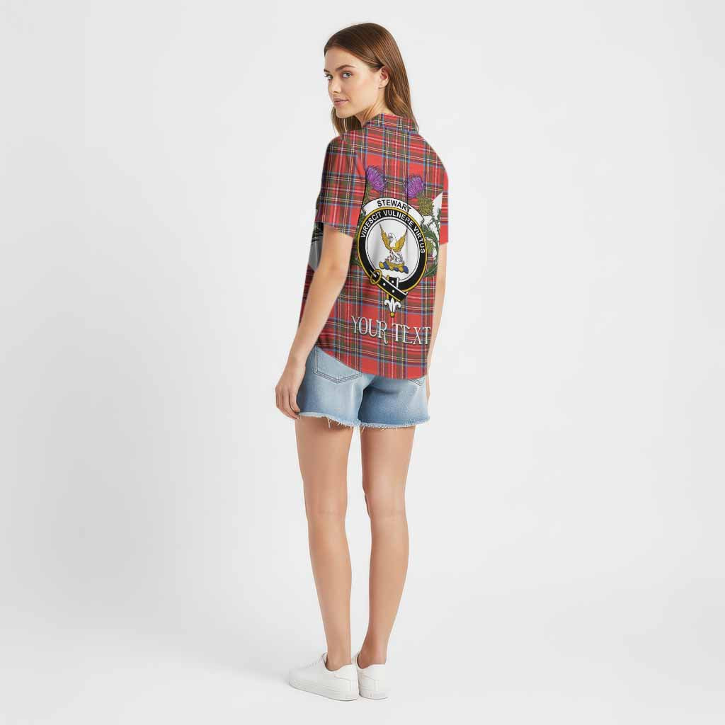 Stewart (Stuart) Tartan Family Crest Cotton Hawaiian Shirt Scottish Burns Night Thistle Floral