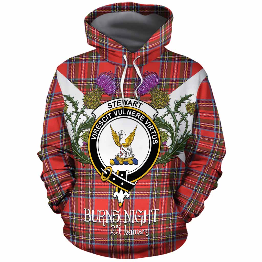 Stewart (Stuart) Tartan Family Crest Cotton Hoodie Scottish Burns Night Thistle Floral