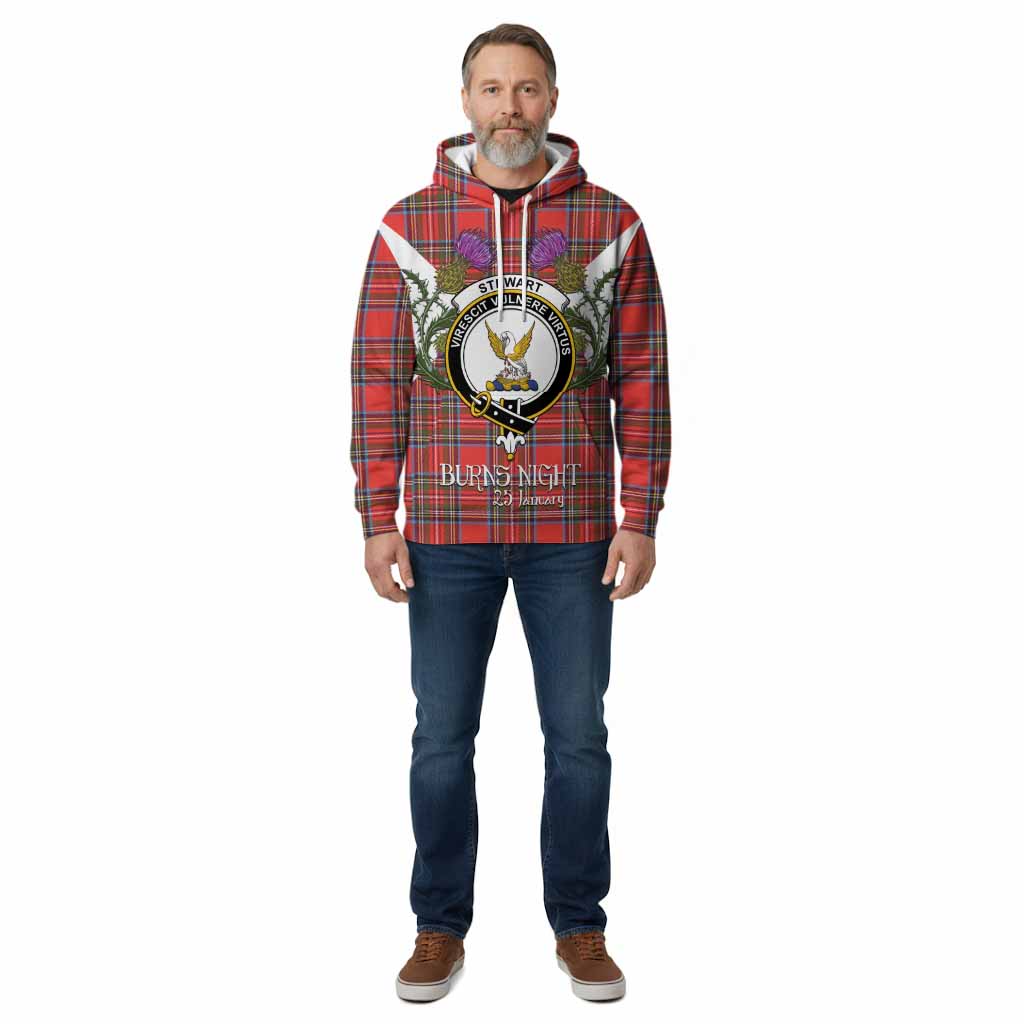 Stewart (Stuart) Tartan Family Crest Cotton Hoodie Scottish Burns Night Thistle Floral