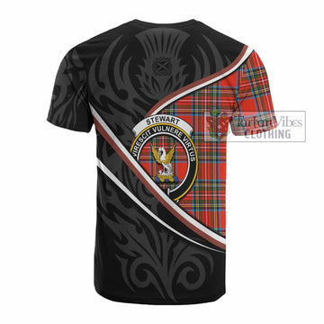 Stewart (Stuart) Tartan Family Crest Cotton T-shirt Celtic Scottish Thistle Floral