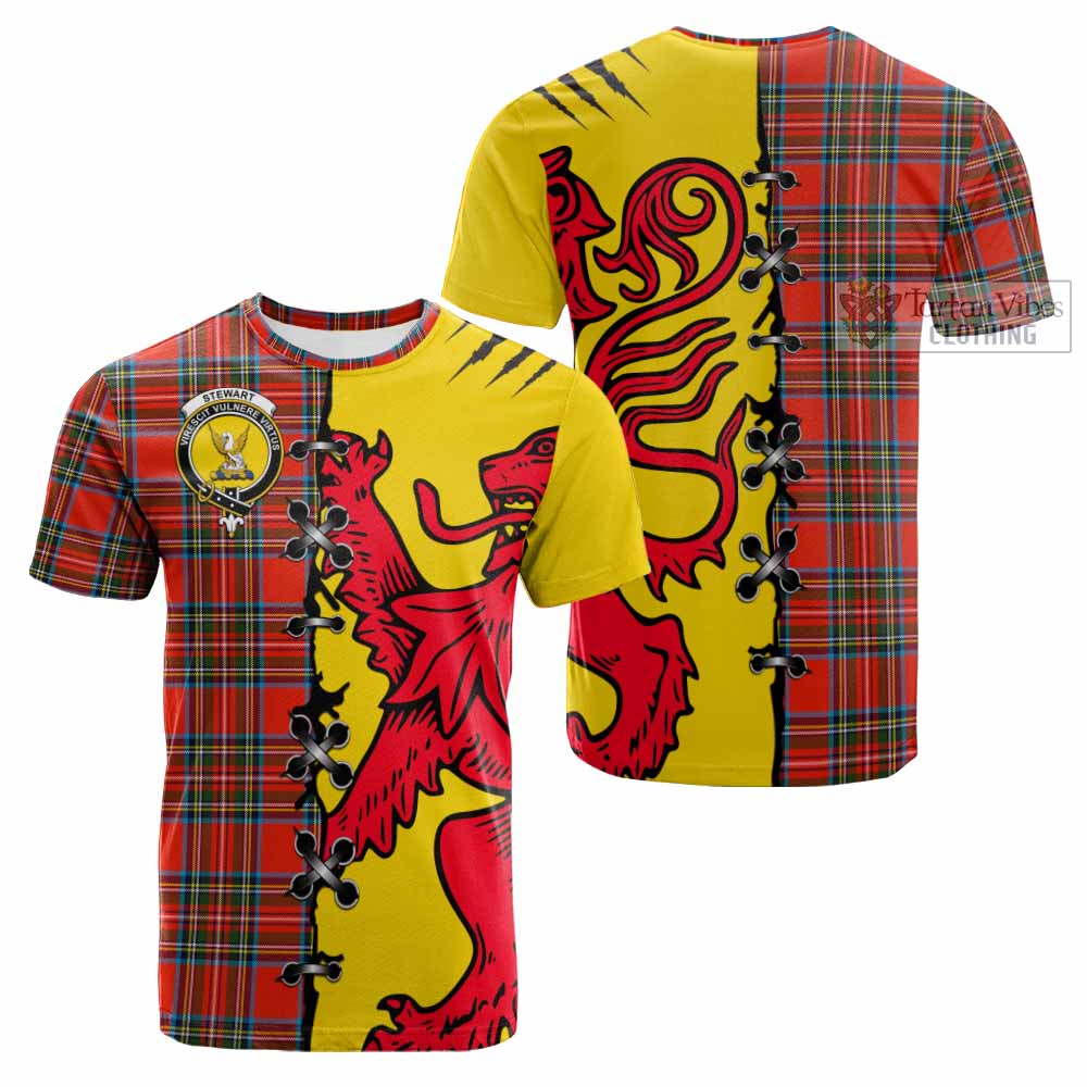 Stewart (Stuart) Tartan Family Crest Cotton T-shirt Lion Rampant Honor - Tartan Vibes Clothing