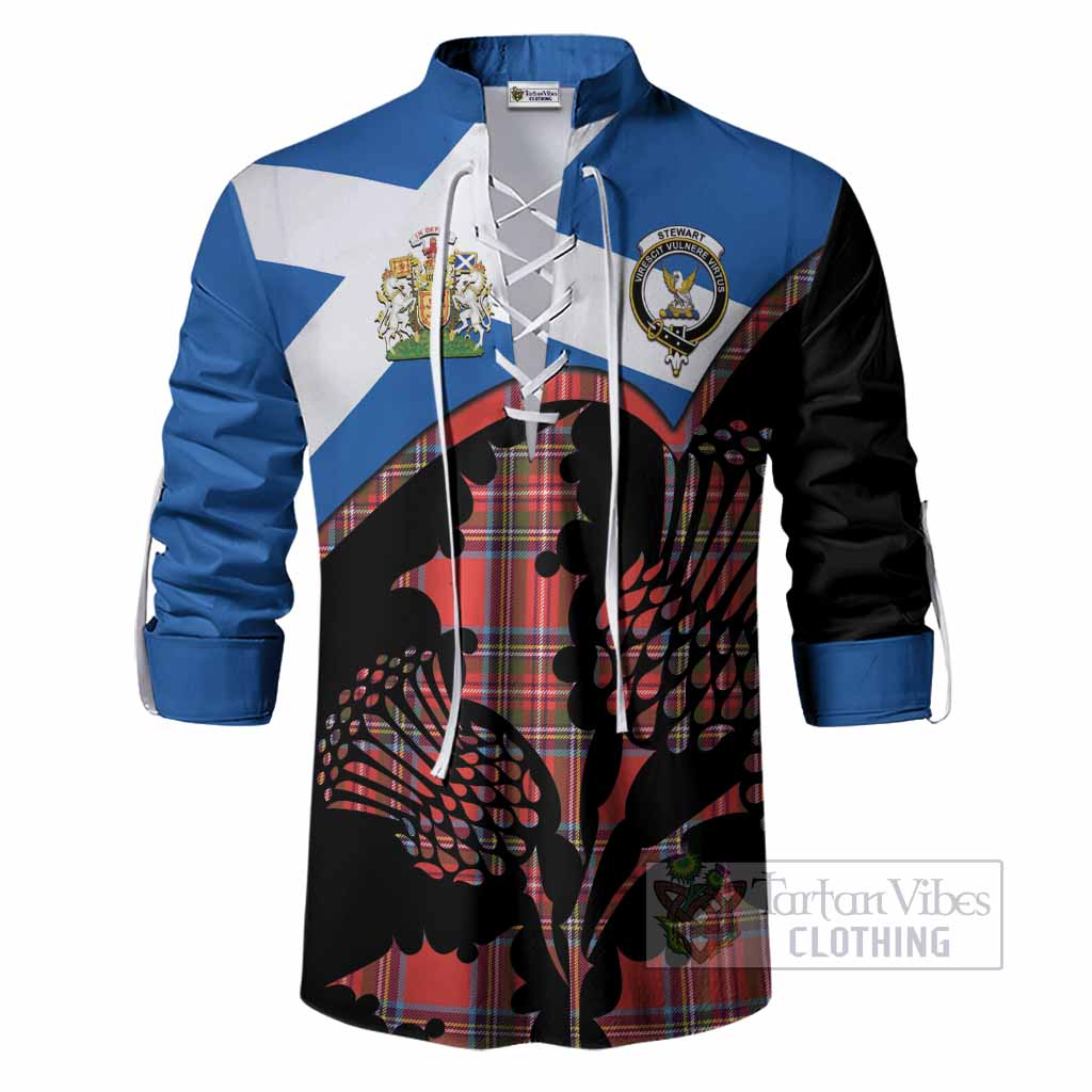 Stewart (Stuart) Tartan Family Crest Ghillie Shirt Scotland Thistle Floral Flag Style