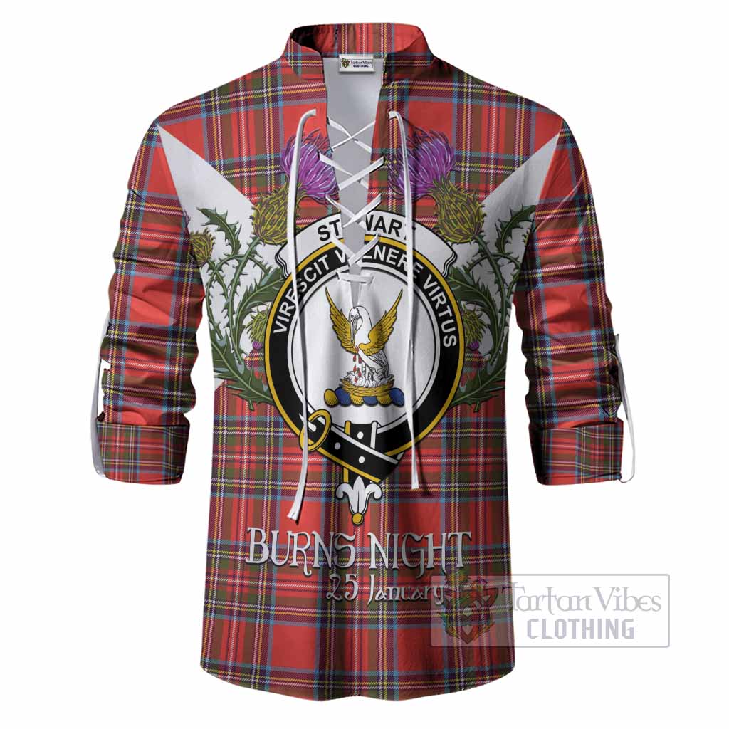 Stewart (Stuart) Tartan Family Crest Ghillie Shirt Scottish Burns Night Thistle Floral