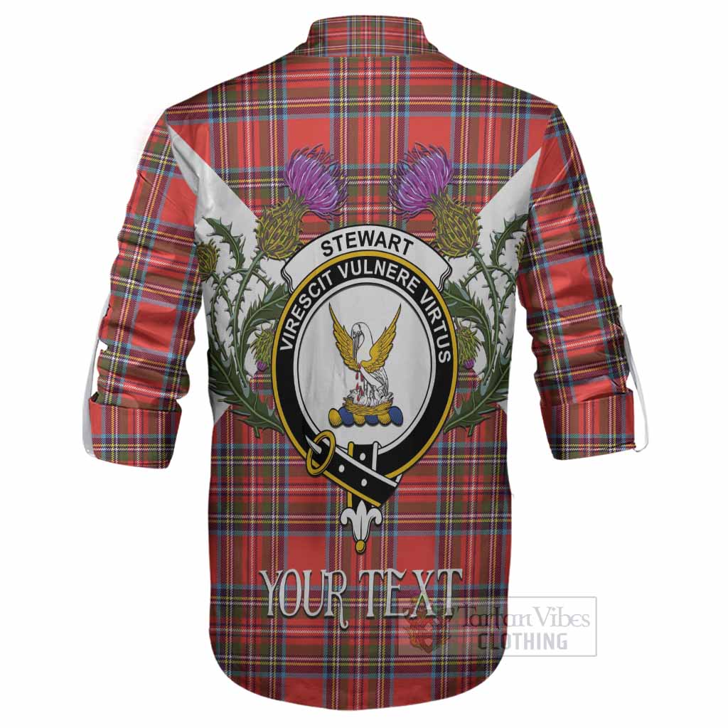 Stewart (Stuart) Tartan Family Crest Ghillie Shirt Scottish Burns Night Thistle Floral
