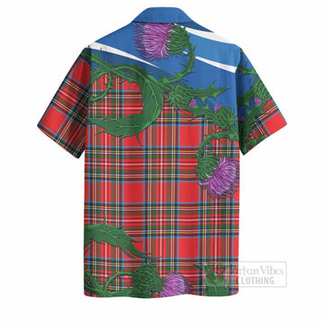 Stewart (Stuart) Tartan Family Crest Hawaiian Shirt Thistle in Minimalism - Tartan Vibes Clothing