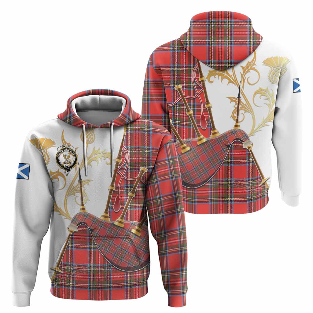 Stewart (Stuart) Tartan Family Crest Hoodie Bagpipes with Scottish Thistle