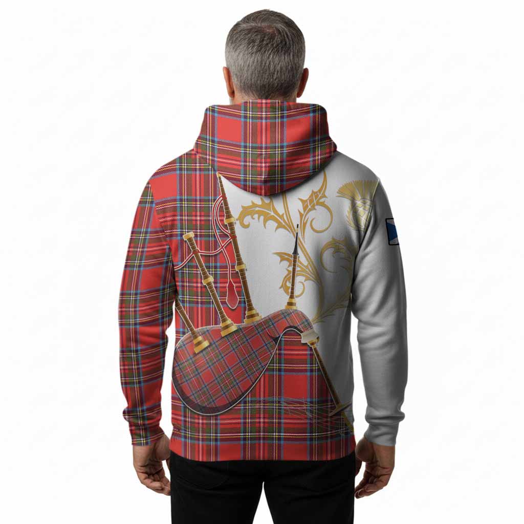 Stewart (Stuart) Tartan Family Crest Hoodie Bagpipes with Scottish Thistle