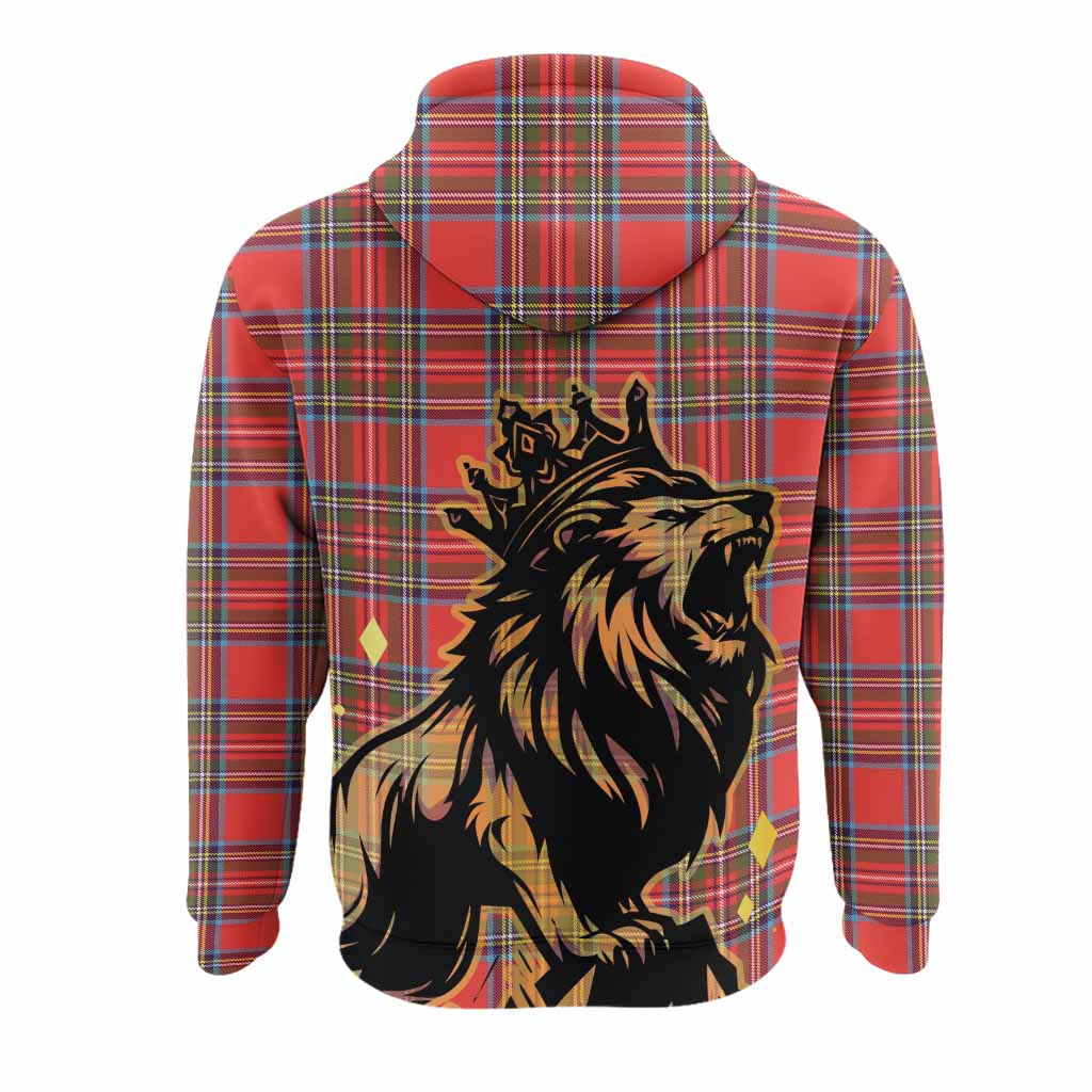 Stewart (Stuart) Tartan Family Crest Hoodie Crowned Lion Roaring