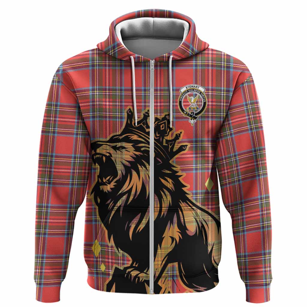 Stewart (Stuart) Tartan Family Crest Hoodie Crowned Lion Roaring