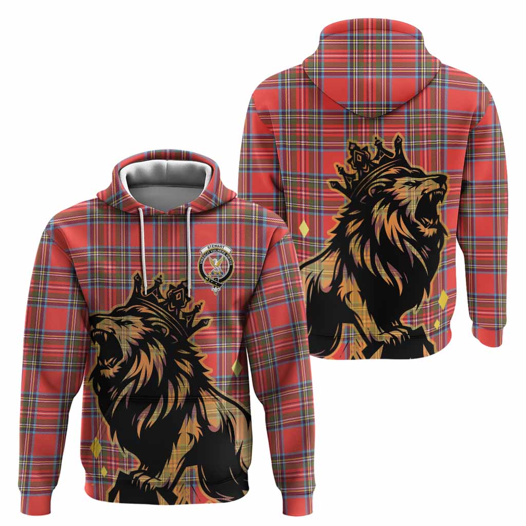 Stewart (Stuart) Tartan Family Crest Hoodie Crowned Lion Roaring