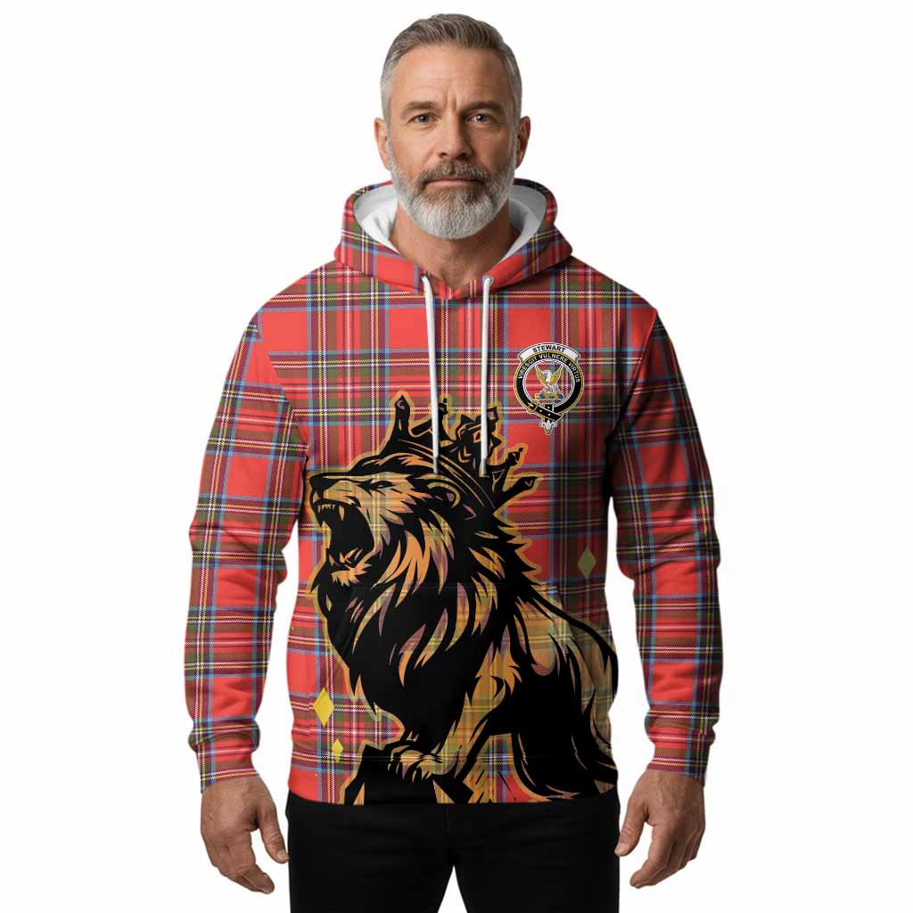 Stewart (Stuart) Tartan Family Crest Hoodie Crowned Lion Roaring