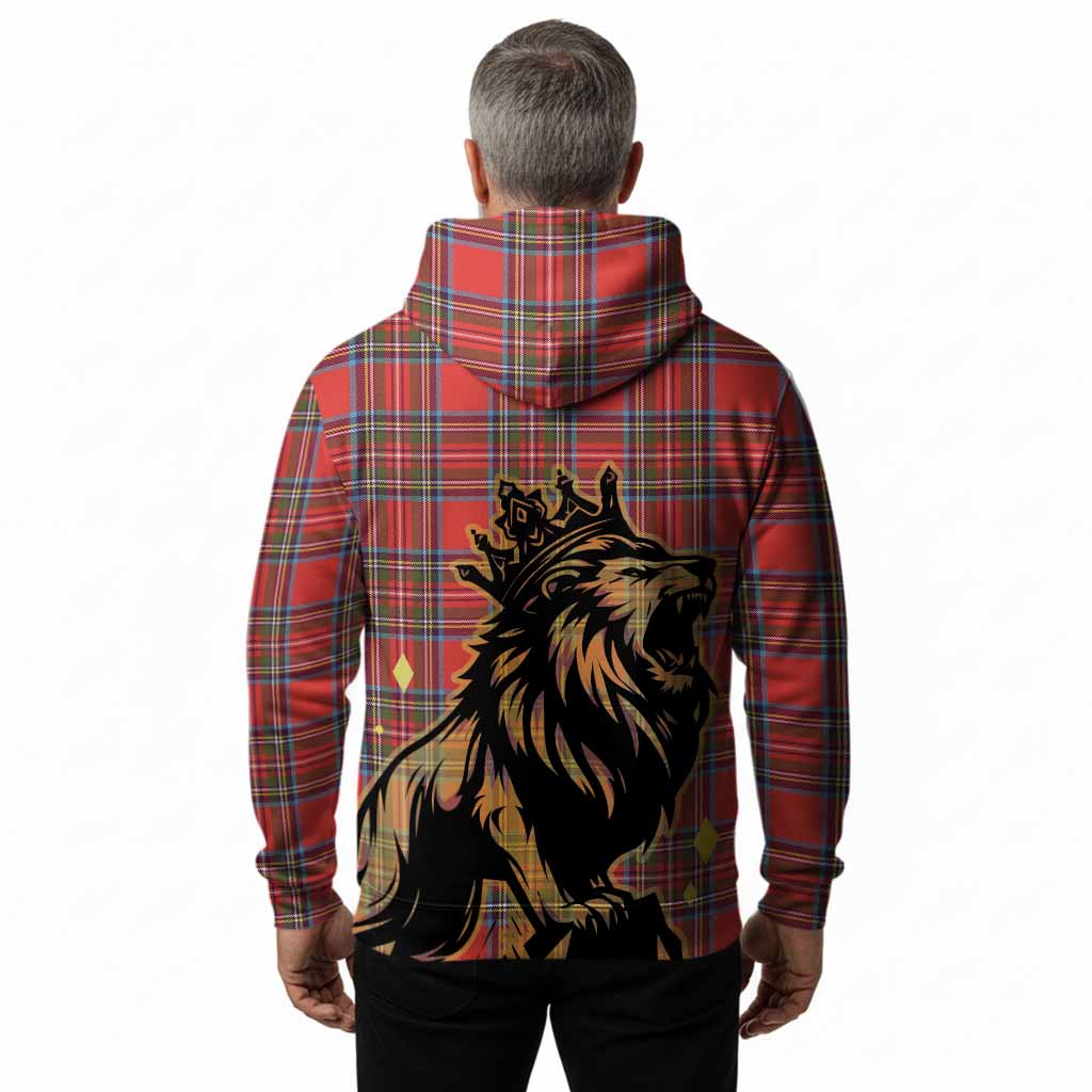 Stewart (Stuart) Tartan Family Crest Hoodie Crowned Lion Roaring