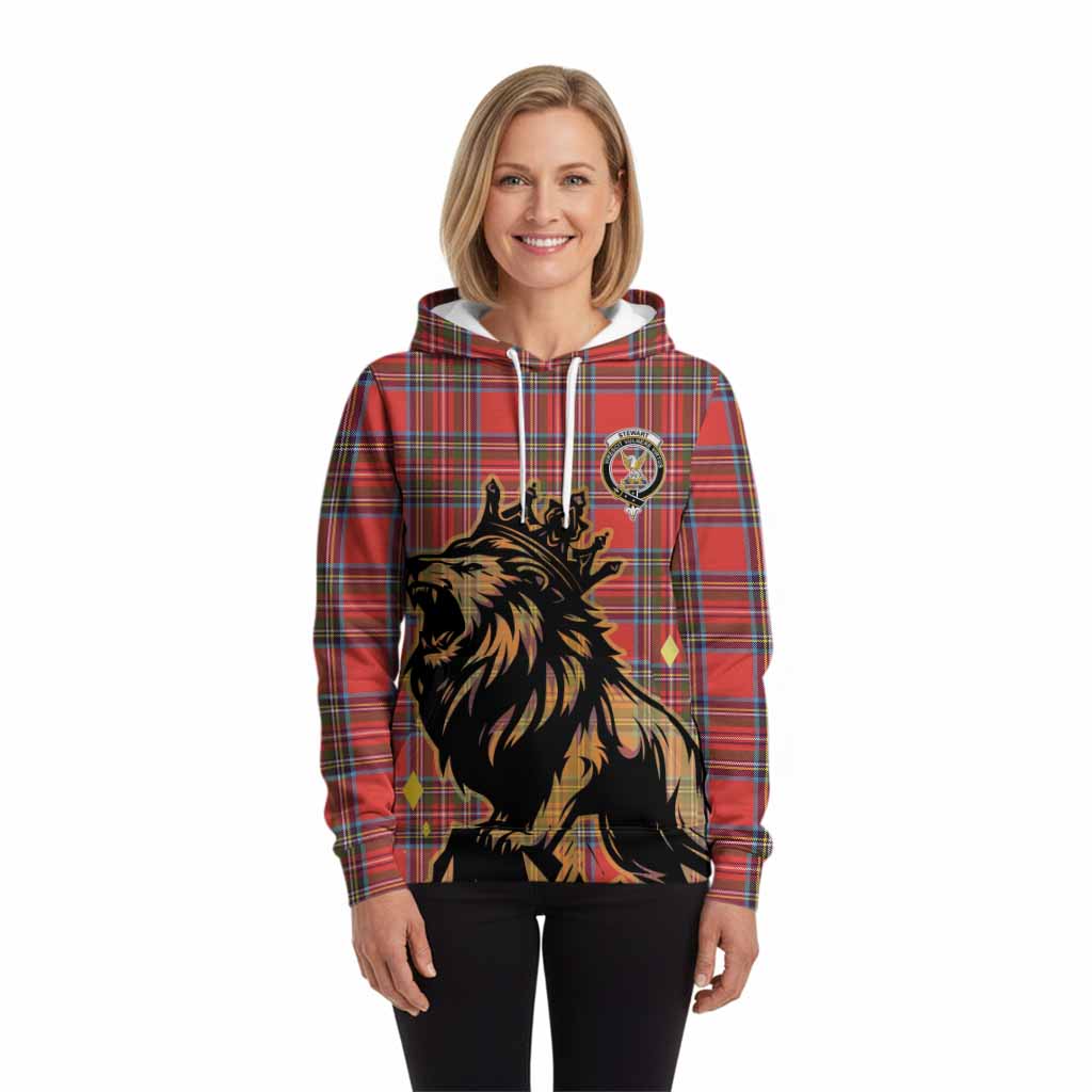 Stewart (Stuart) Tartan Family Crest Hoodie Crowned Lion Roaring