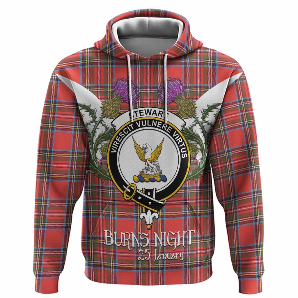 Stewart (Stuart) Tartan Family Crest Hoodie Scottish Burns Night Thistle Floral