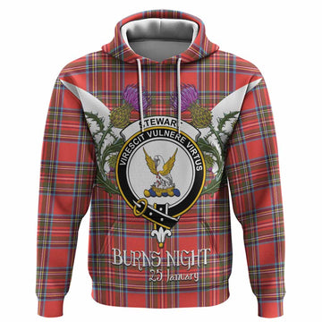 Stewart (Stuart) Tartan Family Crest Hoodie Scottish Burns Night Thistle Floral
