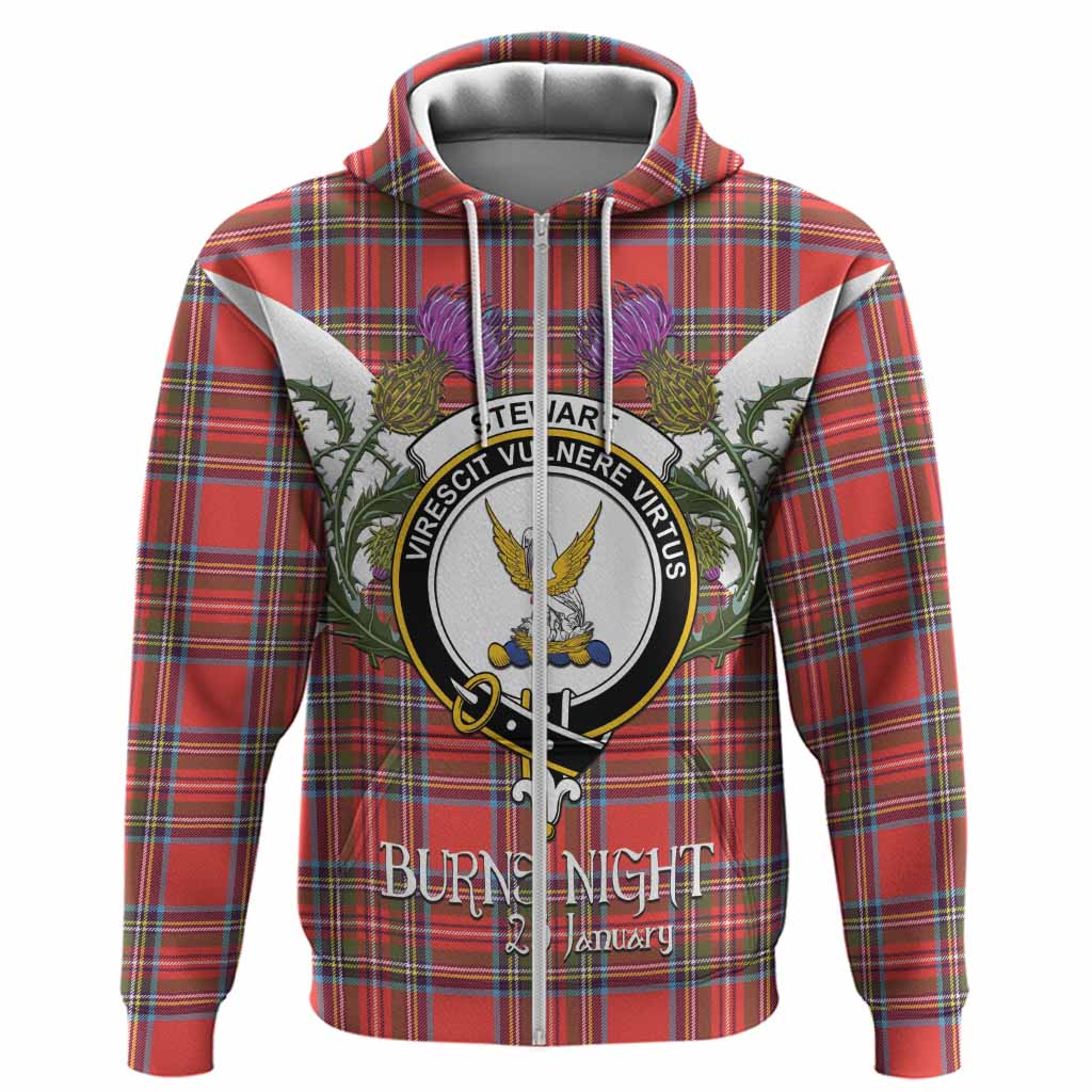 Stewart (Stuart) Tartan Family Crest Hoodie Scottish Burns Night Thistle Floral