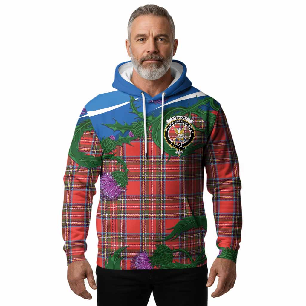 Stewart (Stuart) Tartan Family Crest Hoodie Thistle in Minimalism