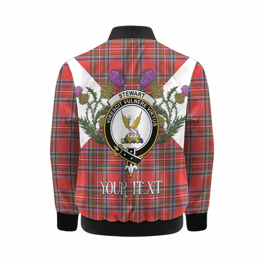 Stewart (Stuart) Tartan Family Crest Kid Bomber Jacket Scottish Burns Night Thistle Floral