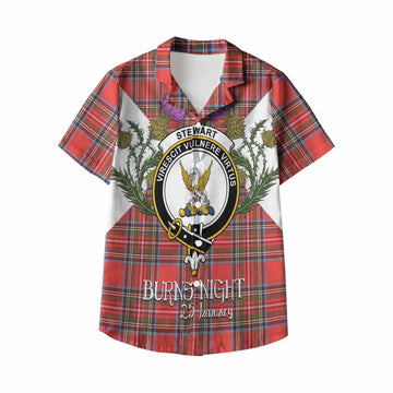 Stewart (Stuart) Tartan Family Crest Kid Hawaiian Shirt Scottish Burns Night Thistle Floral