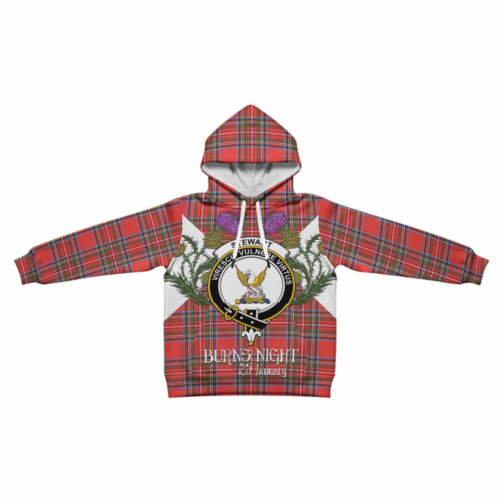 Stewart (Stuart) Tartan Family Crest Kid Hoodie Scottish Burns Night Thistle Floral