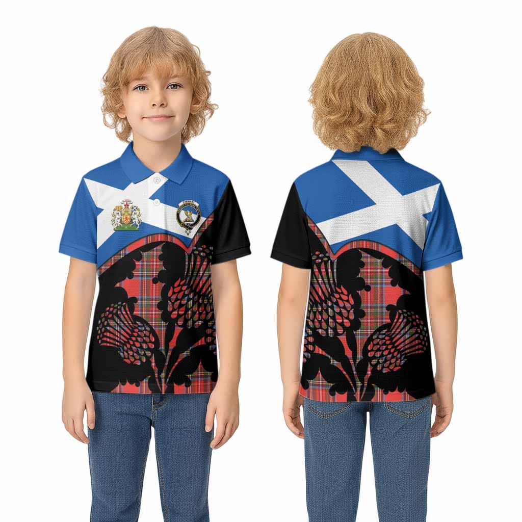 Stewart (Stuart) Tartan Family Crest Kid Polo Shirt Scotland Thistle Floral Flag Style
