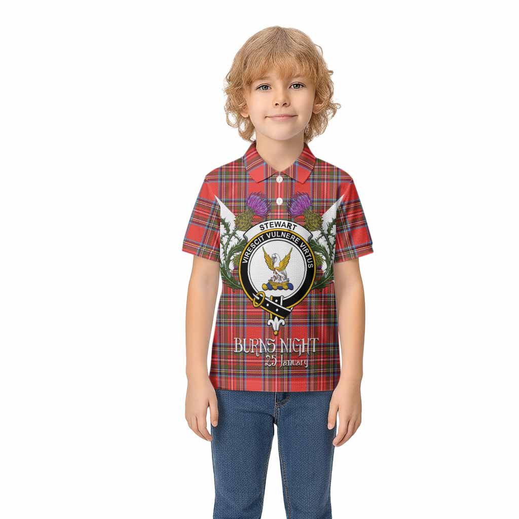 Stewart (Stuart) Tartan Family Crest Kid Polo Shirt Scottish Burns Night Thistle Floral