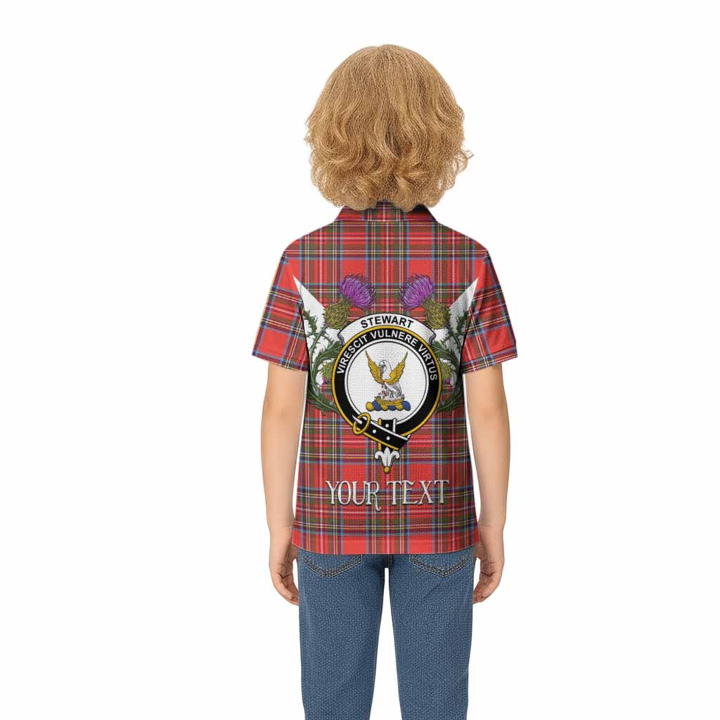 Stewart (Stuart) Tartan Family Crest Kid Polo Shirt Scottish Burns Night Thistle Floral