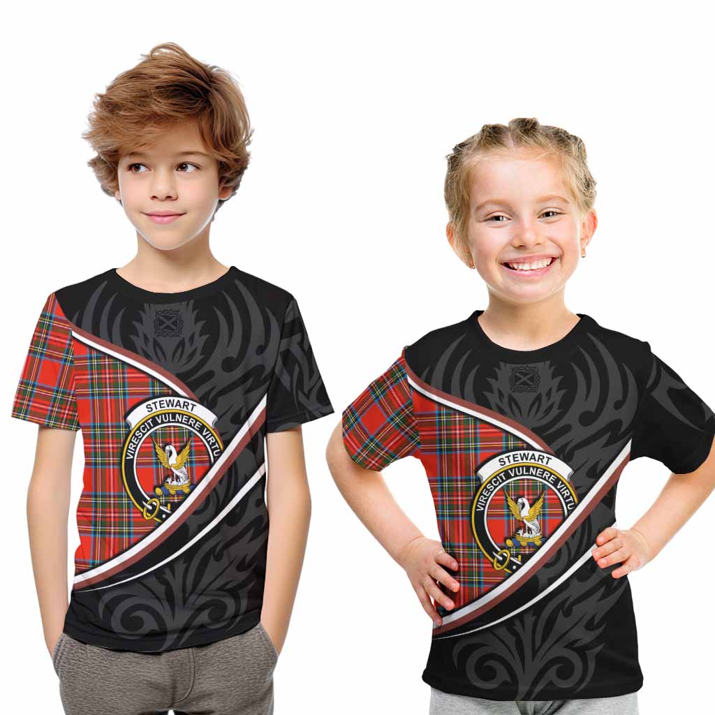 Stewart (Stuart) Tartan Family Crest Kid T-shirt Celtic Scottish Thistle Floral - Tartan Vibes Clothing