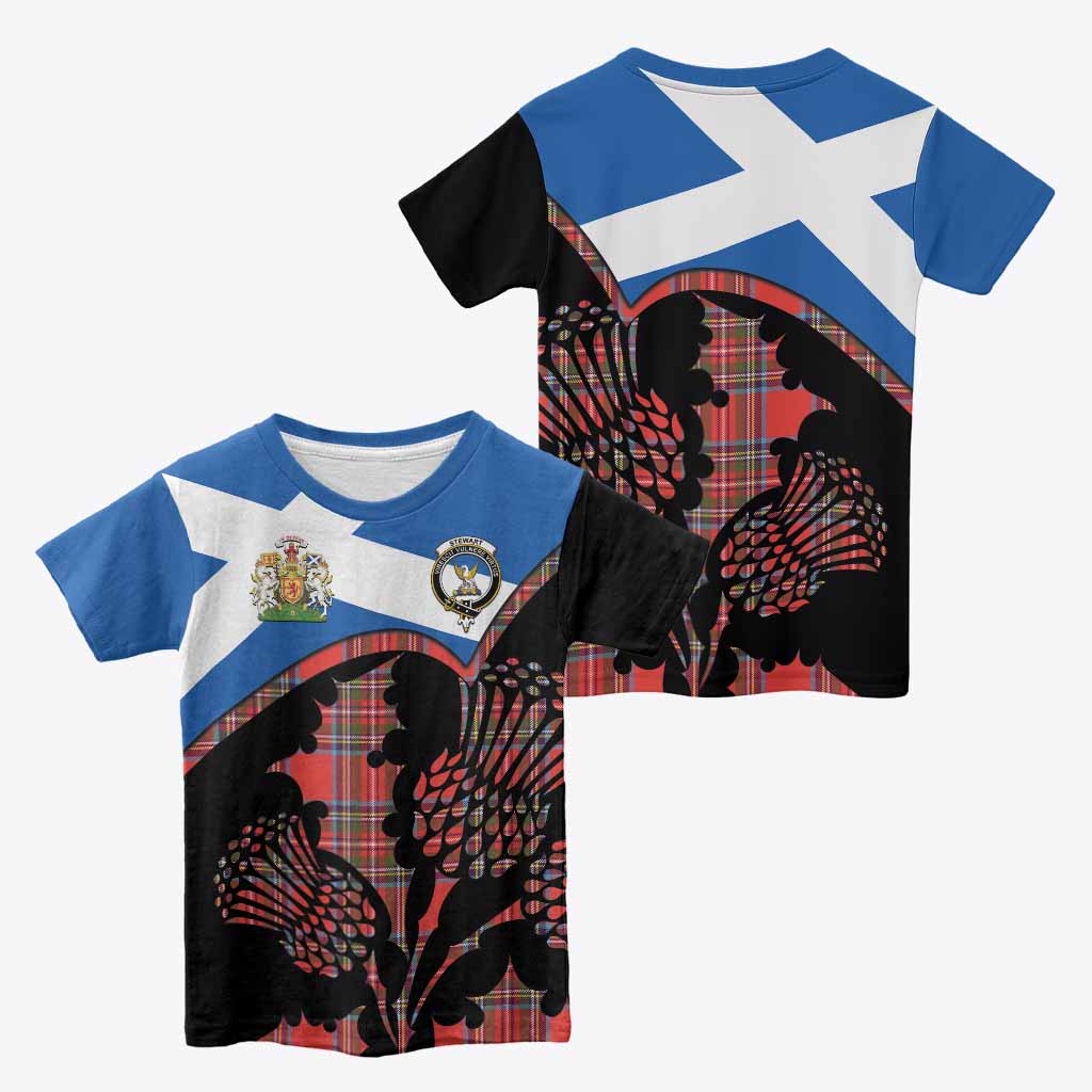Stewart (Stuart) Tartan Family Crest Kid T-shirt Scotland Thistle Floral Flag Style