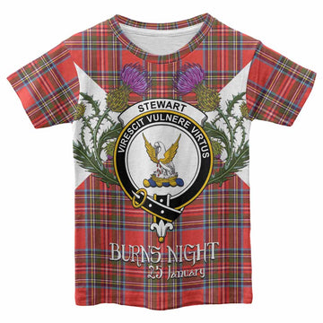 Stewart (Stuart) Tartan Family Crest Kid T-shirt Scottish Burns Night Thistle Floral