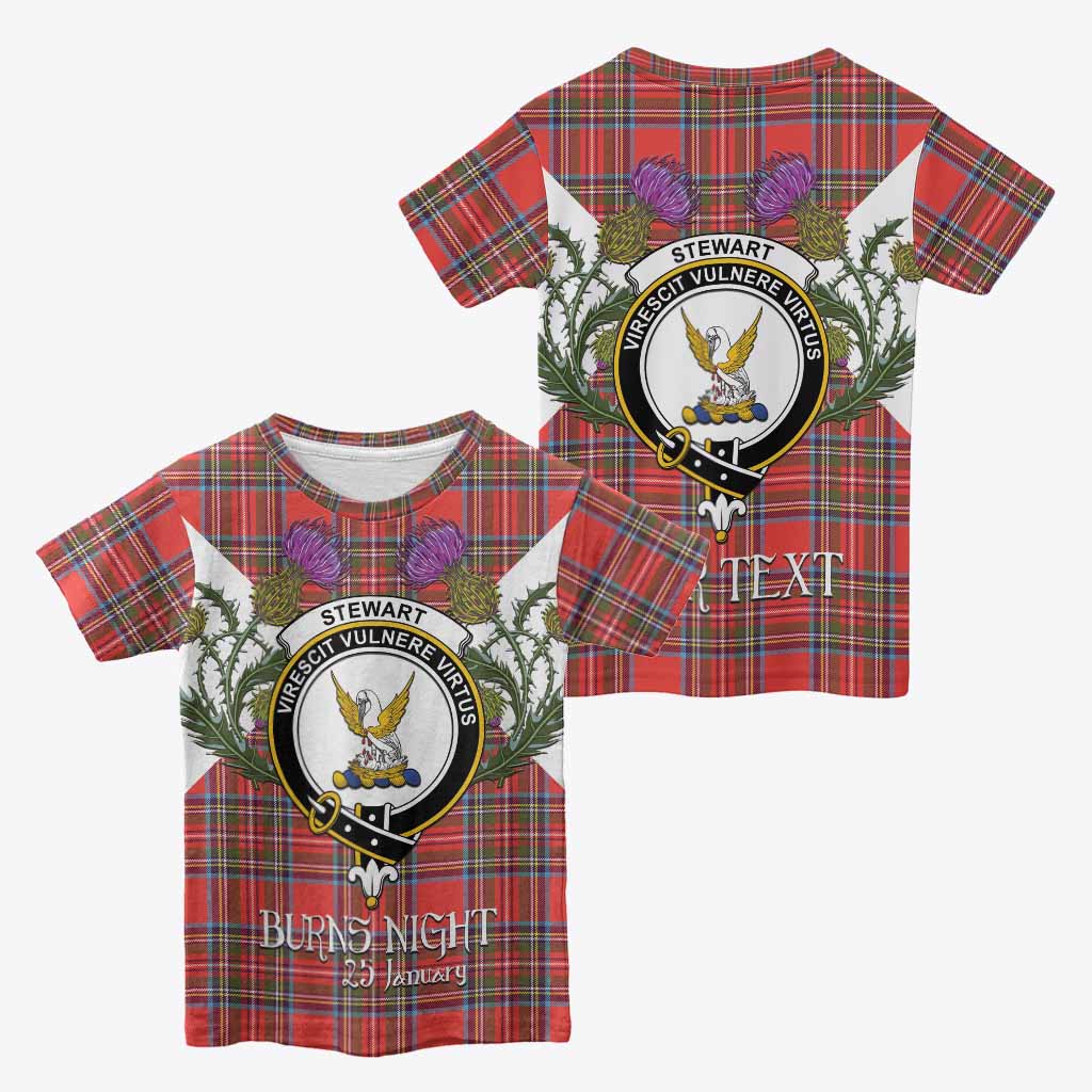 Stewart (Stuart) Tartan Family Crest Kid T-shirt Scottish Burns Night Thistle Floral