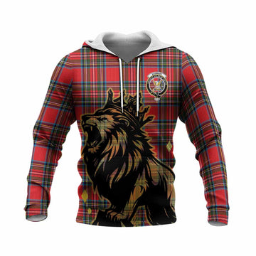 Stewart (Stuart) Tartan Family Crest Knitted Hoodie Crowned Lion Roaring