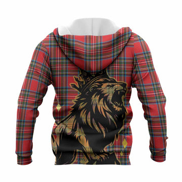 Stewart (Stuart) Tartan Family Crest Knitted Hoodie Crowned Lion Roaring