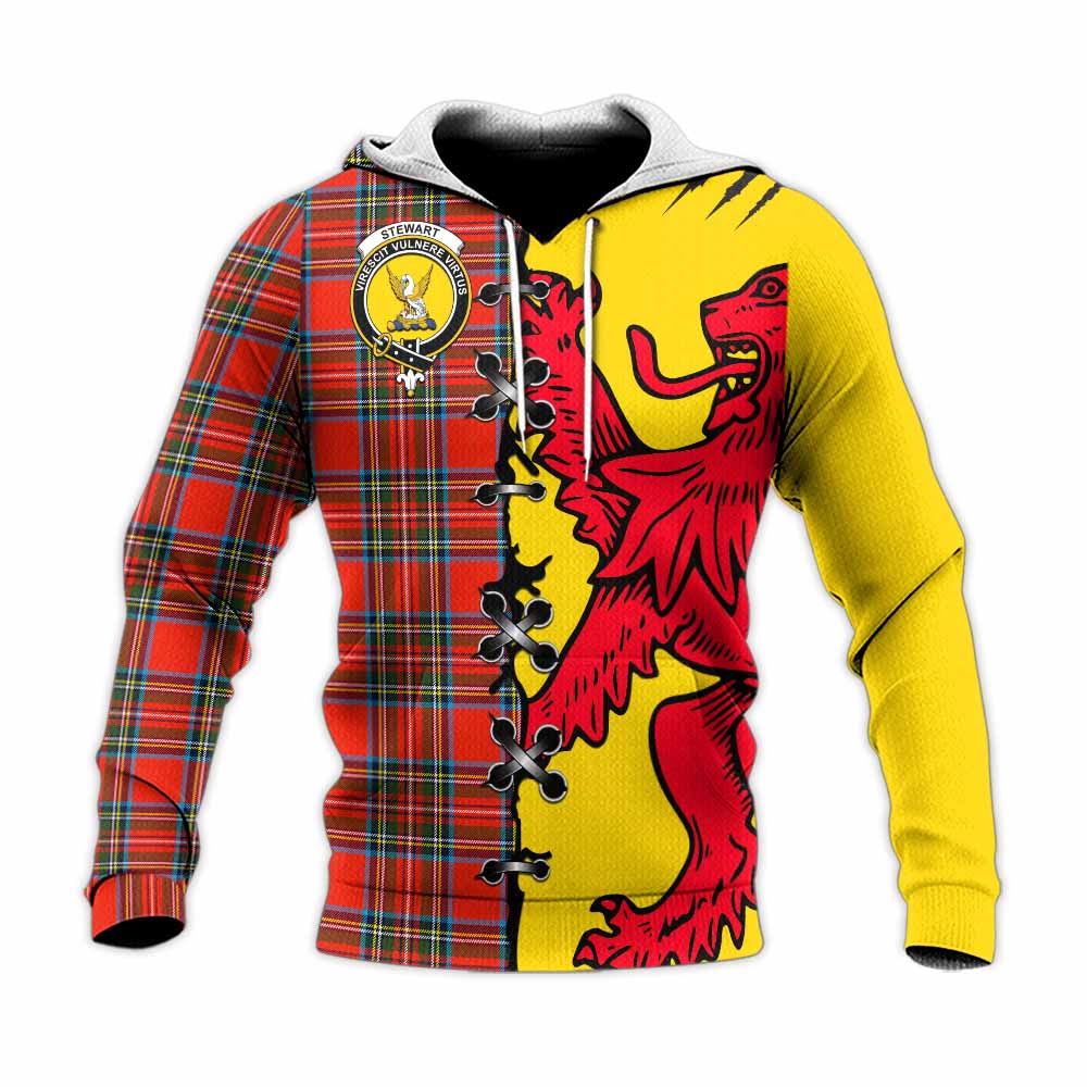 Stewart (Stuart) Tartan Family Crest Knitted Hoodie Lion Rampant Honor - Tartan Vibes Clothing