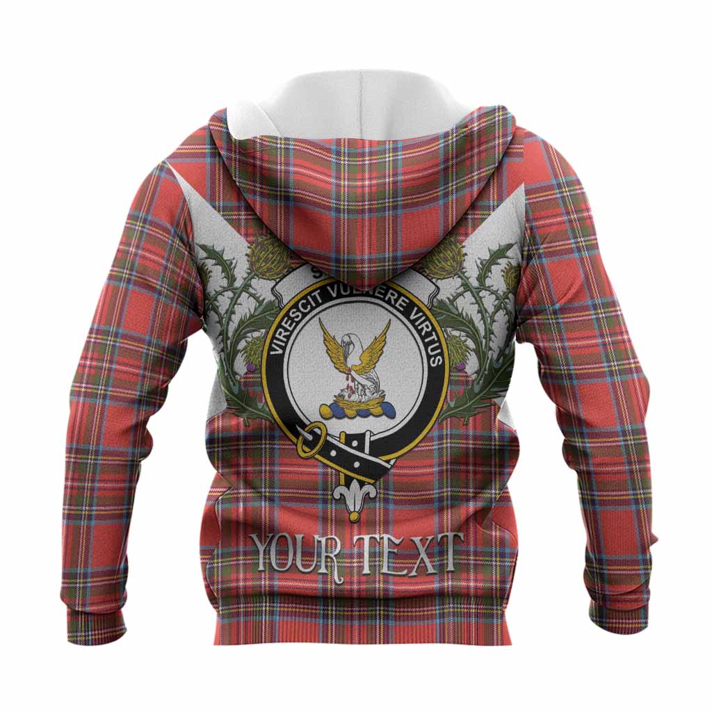 Stewart (Stuart) Tartan Family Crest Knitted Hoodie Scottish Burns Night Thistle Floral