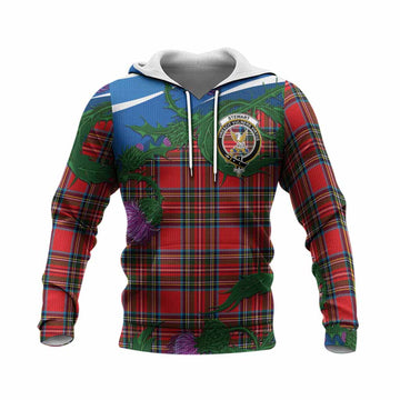 Stewart (Stuart) Tartan Family Crest Knitted Hoodie Thistle in Minimalism
