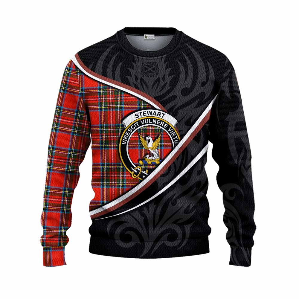 Stewart (Stuart) Tartan Family Crest Knitted Sweater Celtic Scottish Thistle Floral - Tartan Vibes Clothing
