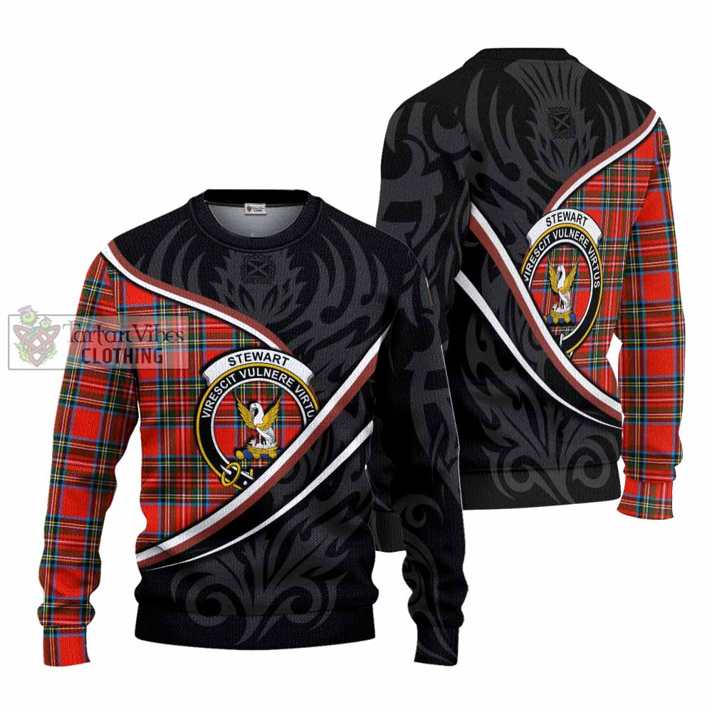 Stewart (Stuart) Tartan Family Crest Knitted Sweater Celtic Scottish Thistle Floral - Tartan Vibes Clothing