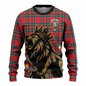 Stewart (Stuart) Tartan Family Crest Knitted Sweater Crowned Lion Roaring