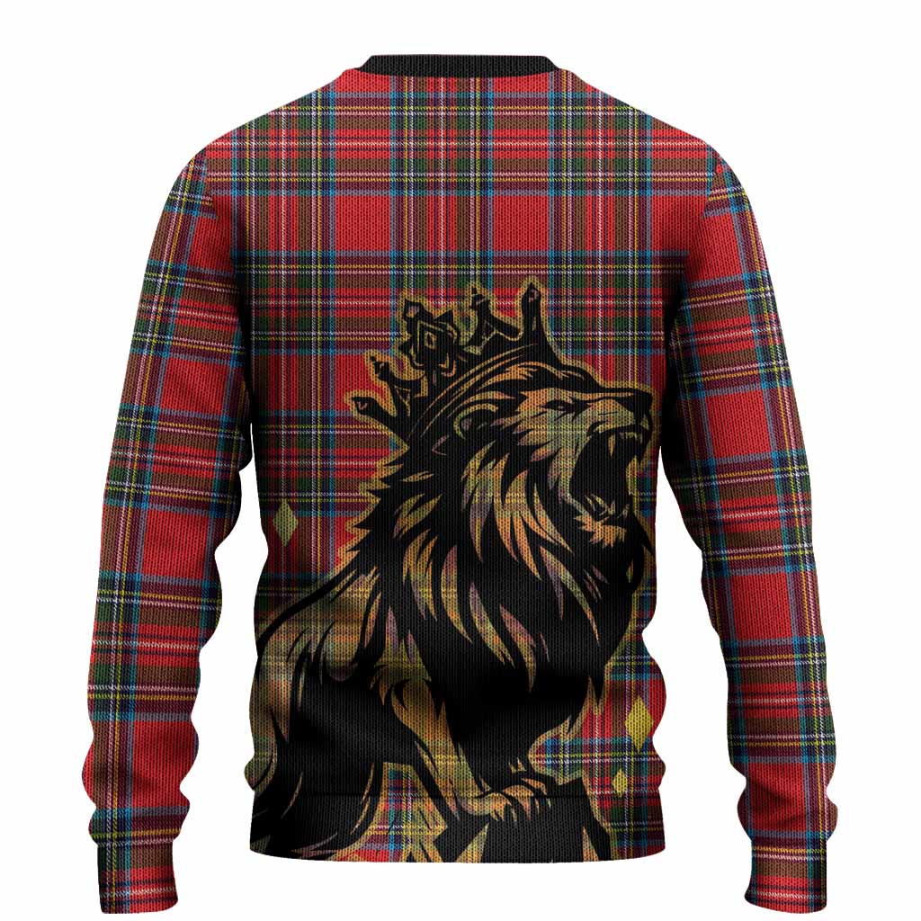 Stewart (Stuart) Tartan Family Crest Knitted Sweater Crowned Lion Roaring