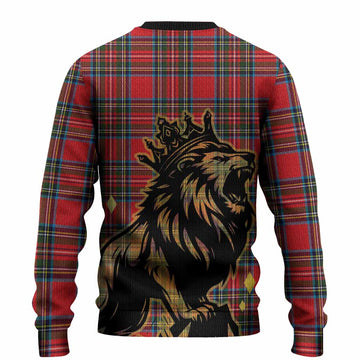 Stewart (Stuart) Tartan Family Crest Knitted Sweater Crowned Lion Roaring