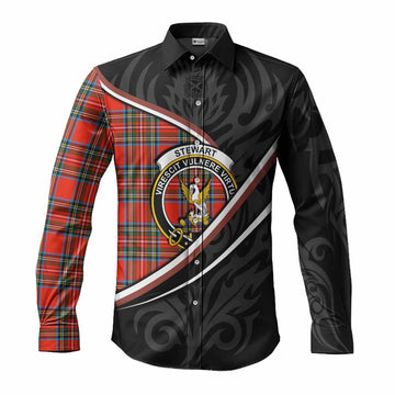 Stewart (Stuart) Tartan Family Crest Long Sleeve Button Shirts Celtic Scottish Thistle Floral