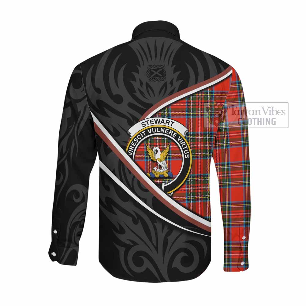 Stewart (Stuart) Tartan Family Crest Long Sleeve Button Shirts Celtic Scottish Thistle Floral - Tartan Vibes Clothing