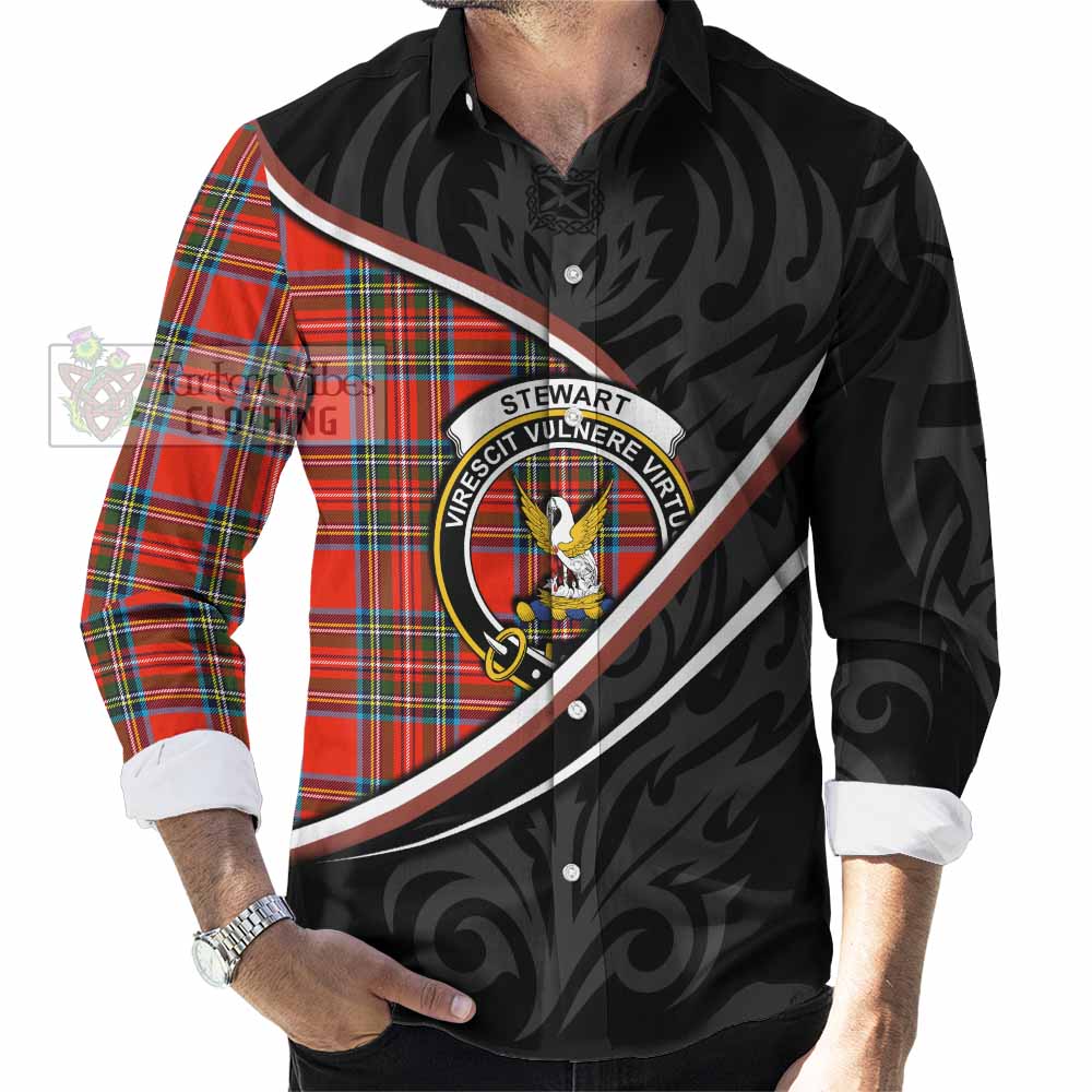 Stewart (Stuart) Tartan Family Crest Long Sleeve Button Shirts Celtic Scottish Thistle Floral - Tartan Vibes Clothing