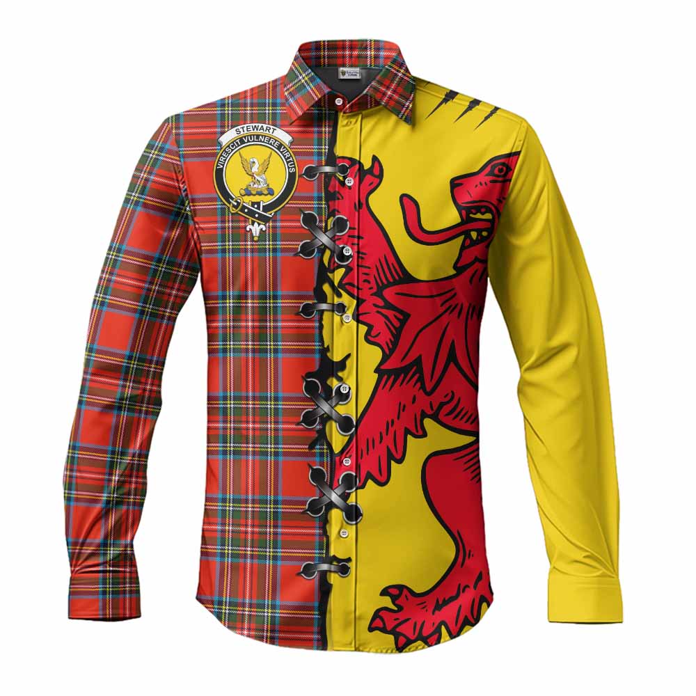 Stewart (Stuart) Tartan Family Crest Long Sleeve Button Shirts Lion Rampant Honor - Tartan Vibes Clothing