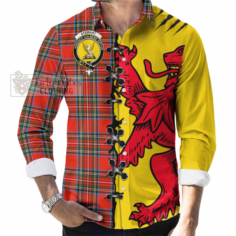 Stewart (Stuart) Tartan Family Crest Long Sleeve Button Shirts Lion Rampant Honor - Tartan Vibes Clothing