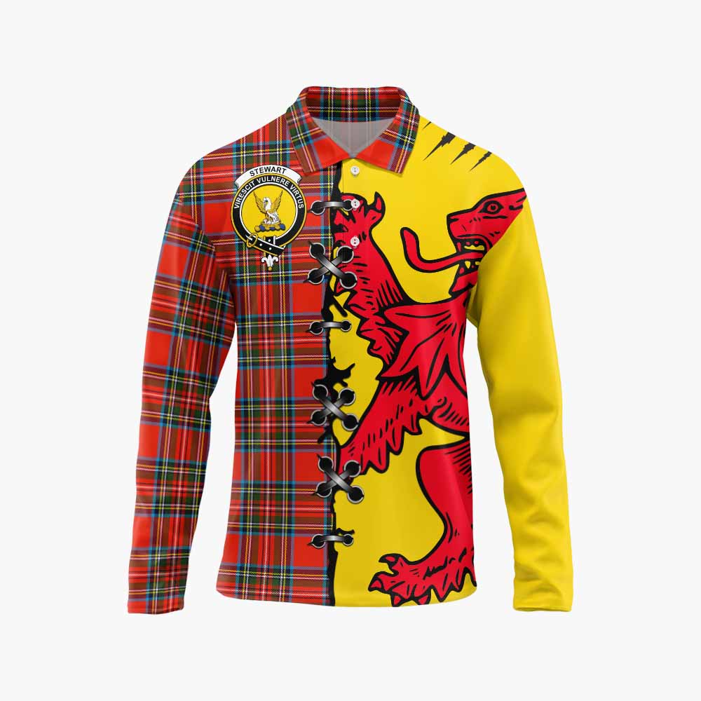Stewart (Stuart) Tartan Family Crest Long Sleeve Polo Shirt Lion Rampant Honor - Tartan Vibes Clothing
